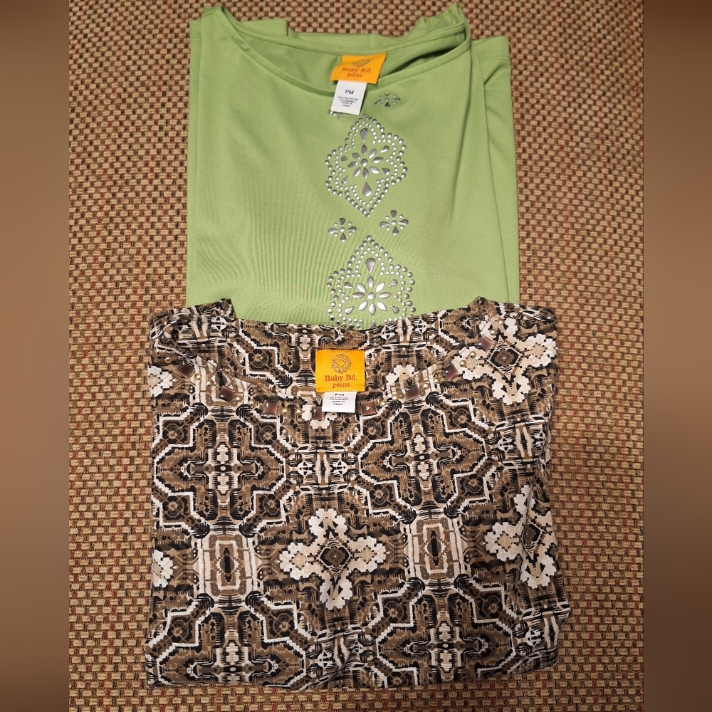 2 Ruby Rd. 3/4 Length Sleeve Tops With Embellishments